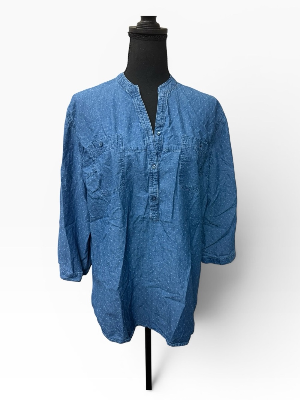 Bit & Bridle Chambray Denim Popover Tunic Shirt XL Western Boho Blue